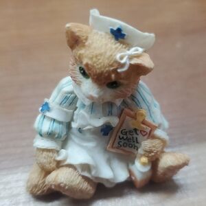 Enesco Calico Kittens Get Well Soon Nurse Figurine Cat Kitty 1995 Vintage 1 1/2"